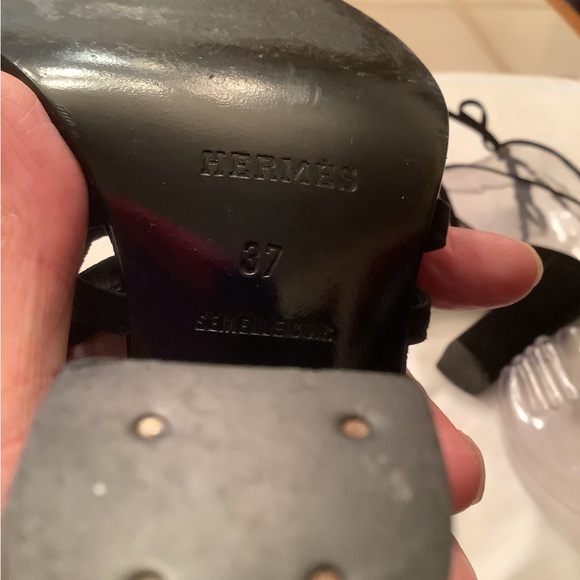 Hermes Strappy Suede Heels Black Size 37 EUC+++ - Picture 6 of 6
